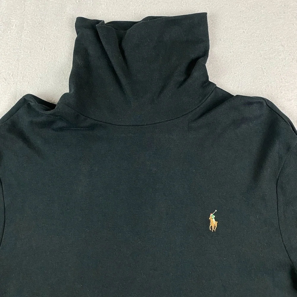 Polo Ralph Lauren Shirt Mens L black Turtleneck Long Sleeve flesh Pony Cotton